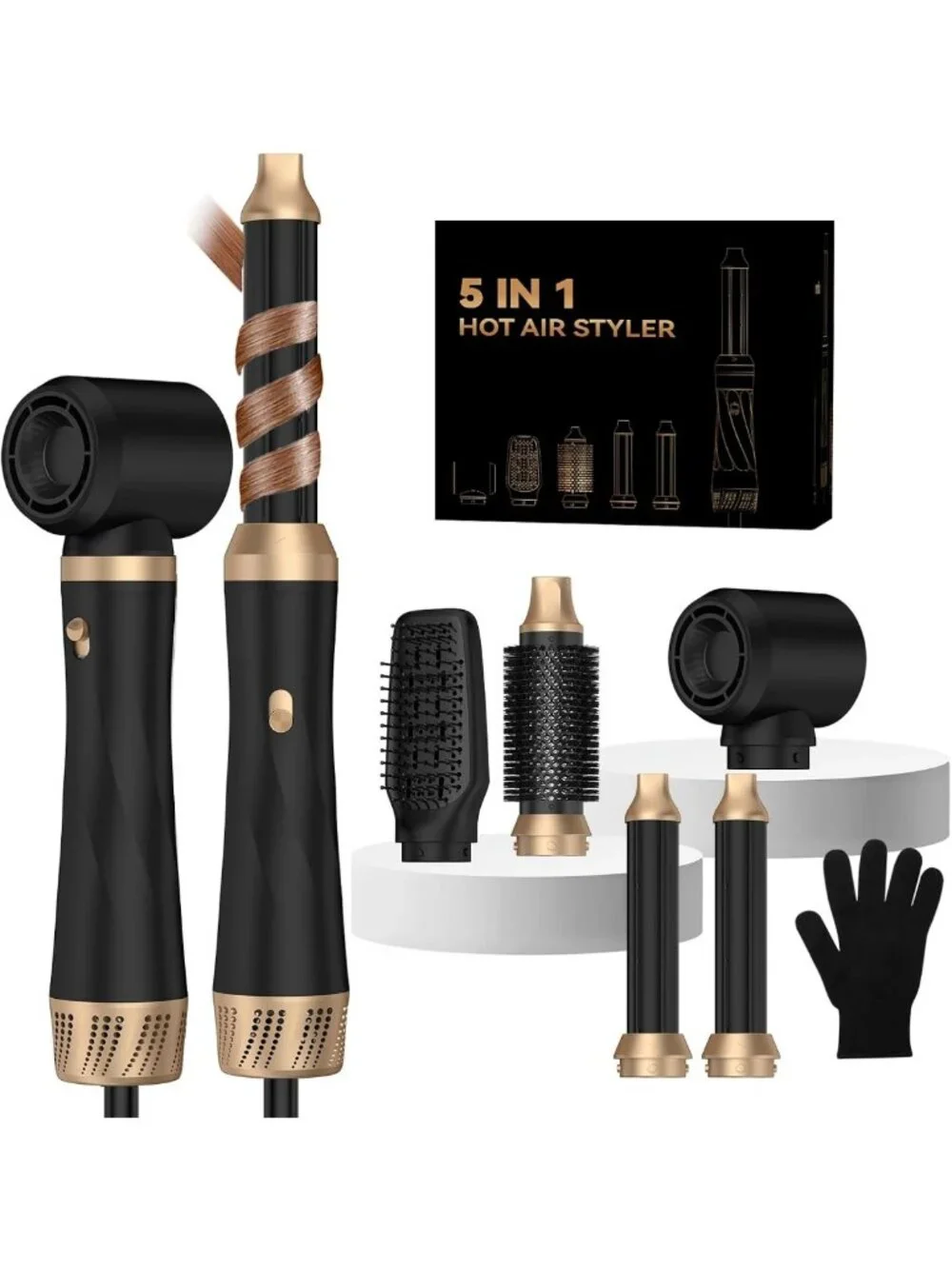 5-in-1 Hair Dryer Brush Set - Ionic Blow Drying, Curling, Volumizing